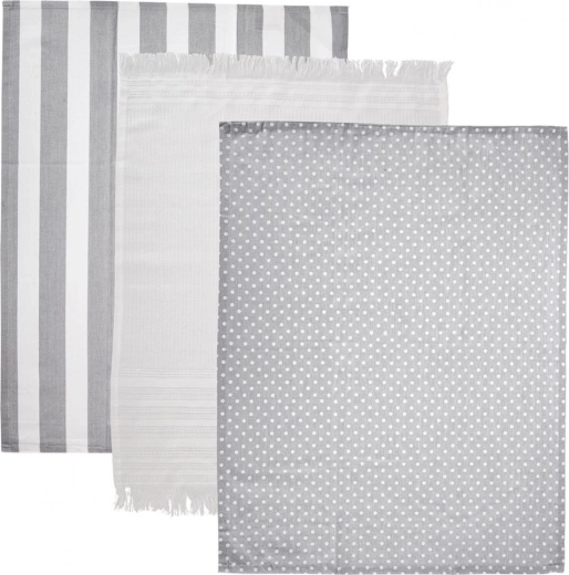Paños de cocina de algodón 3 uds, gris y blanco