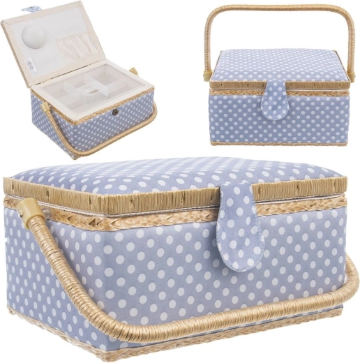 Cesta de costura azul con lunares 30 × 23 × 16 cm