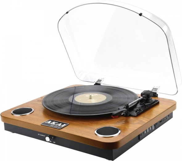 Tocadiscos AKAI en diseño retro de madera con Bluetooth, USB y SD