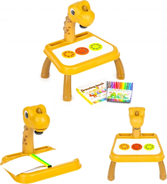 Proyector para dibujar con motivo de dinosaurio, 12 rotuladores y 24 plantillas