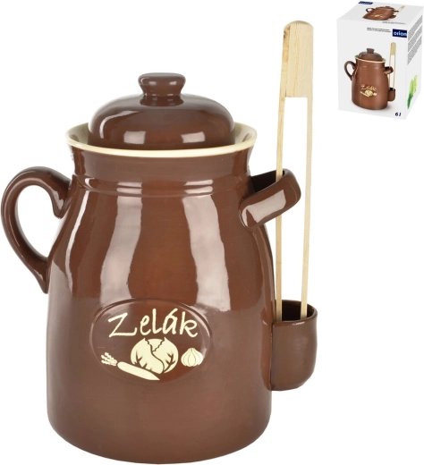 Olla de cerámica para encurtir (fermentación de col) 6 l con tapa y pinzas