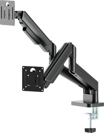 Brazo de escritorio doble para dos monitores de 17–32" con resorte de gas, negro