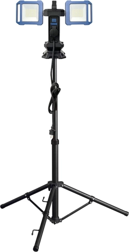 Foco LED dual telescópico portátil Solight con toma de corriente y USB, 2 × 30 W