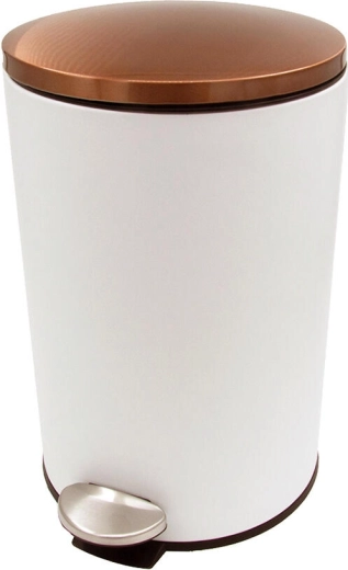 Papelera de pedal 12 l redonda, metálica, blanca con tapa cobriza