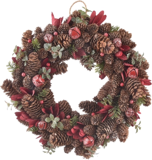 Corona decorativa de piñas Red 40 cm