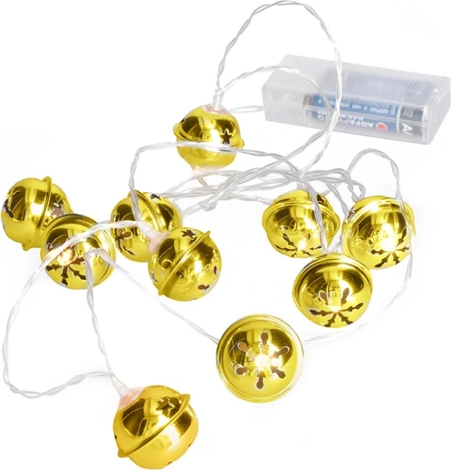 Cadena navideña LED Solight con cascabeles 10 LED dorada, 1,5 m, a pilas