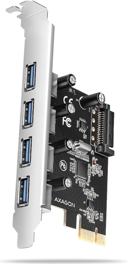 Controladora PCIe AXAGON con 4 puertos USB 3.2 Gen 1, UASP y alimentación SATA