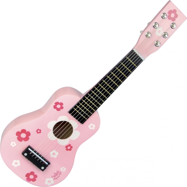 Guitarra rosa de madera con flores