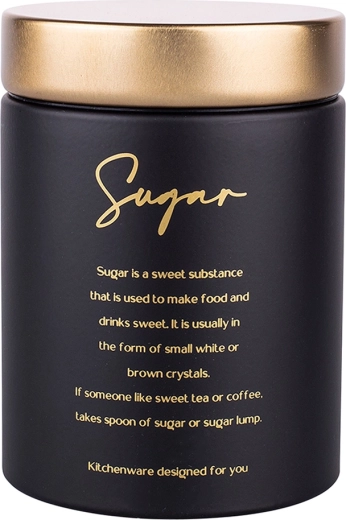 Lata redonda para azúcar Sugar negra mate con tapa dorada