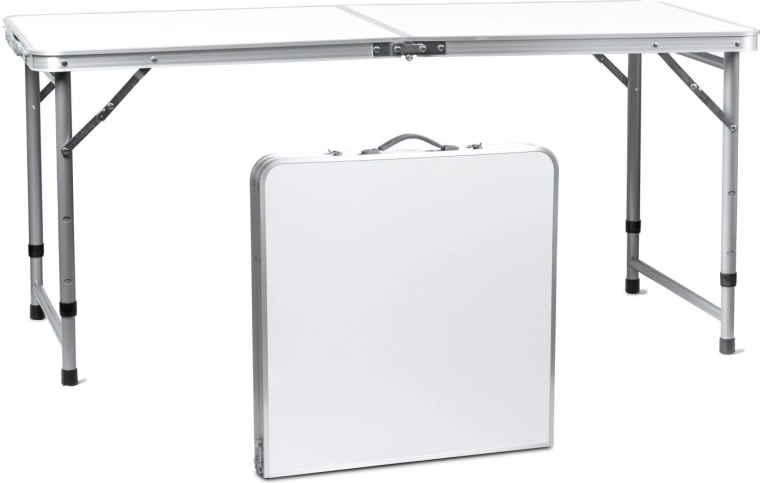 Mesa turística plegable con asa y altura ajustable 120 × 60 cm, blanca