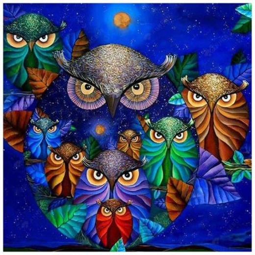 Pintura de diamantes 7D – búhos en el cielo nocturno 30 × 40 cm