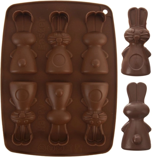 Molde de silicona para galletas y bombones con forma de conejito, marrón