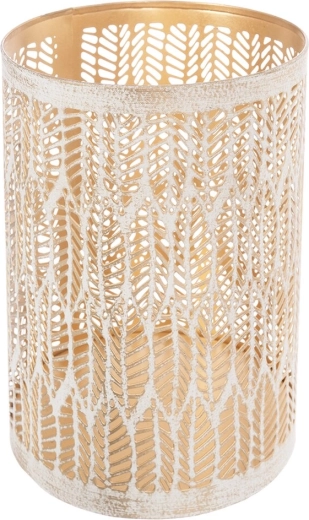 Portavelas Leaf beige-dorado de metal 18 cm