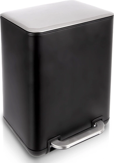Papelera de acero inoxidable con pedal, negra, 6 l