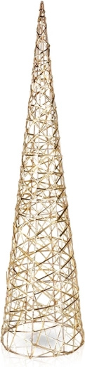 Árbol de Navidad luminoso en forma de cono, 80 cm, 40 LED, dorado