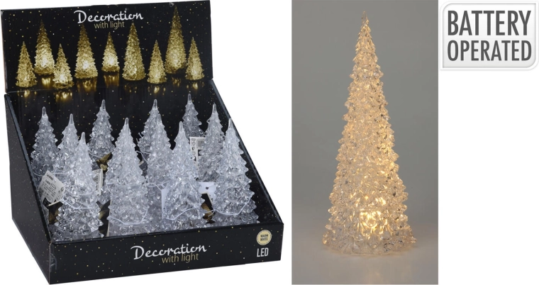 Árbol LED decorativo de acrílico de 17 × 7 cm, blanco cálido