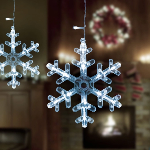 Cortina de luces LED con copos de nieve, 3 × 0,75 m, 224 LED de luz blanca fría