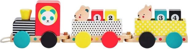 Tren de arrastre de madera con números y animalitos PETIT COLLAGE