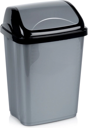 Papelera de plástico 10 l, gris con tapa basculante