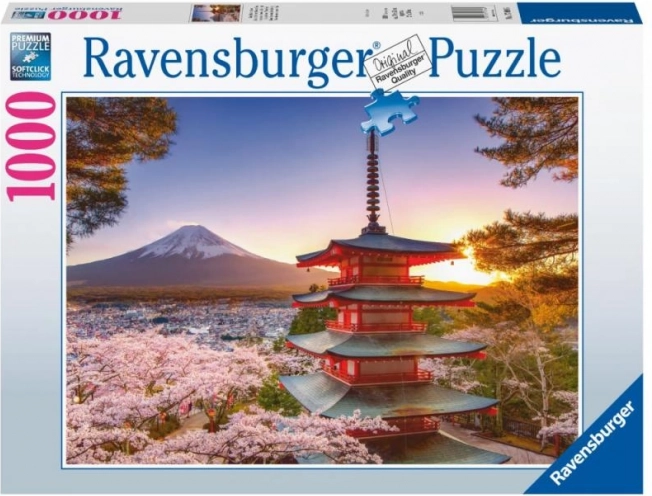 Puzzle Ravensburger vista del Fuji y cerezos en flor de 1000 piezas