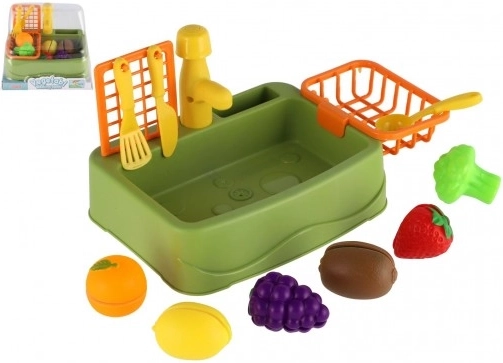 Fregadero de juguete con frutas – set de plástico para lavar platos, 18 × 12 cm