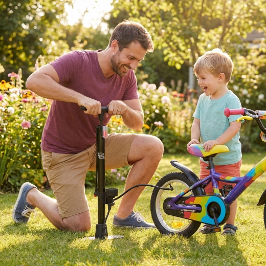 Bomba de pie para bicicleta WheelZone con manómetro, negra