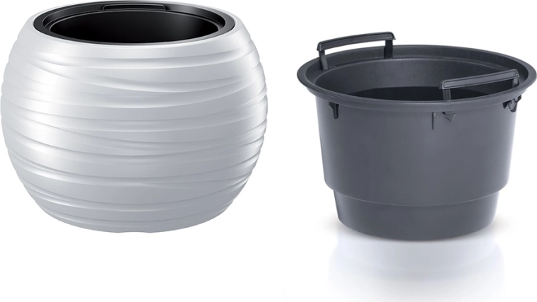 Maceta Maze redonda con inserto 43,6 cm blanca