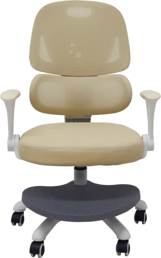 Silla infantil ergonómica giratoria para escritorio con reposapiés, beige