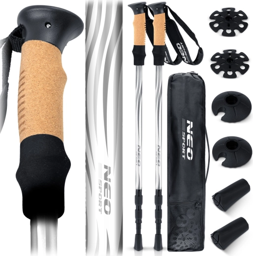 Bastones de trekking Neo-Sport NS-380 con empuñadura de corcho y sistema antishock