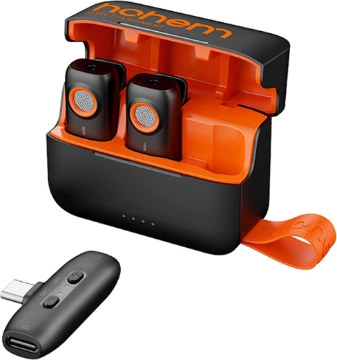 Sistema de micrófono inalámbrico Hohem MIC-01 (2 transmisores, 1 receptor) USB‑C con estuche de carga