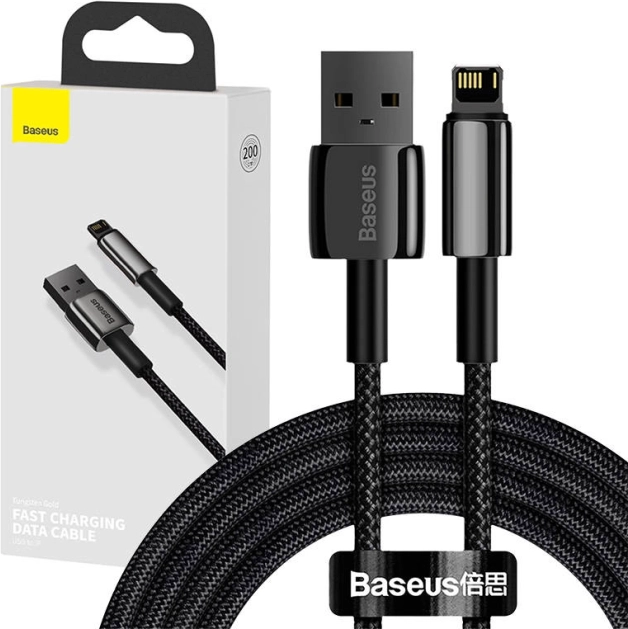 Cable Baseus Tungsten Gold USB – Lightning 2,4 A 2 m – Negro