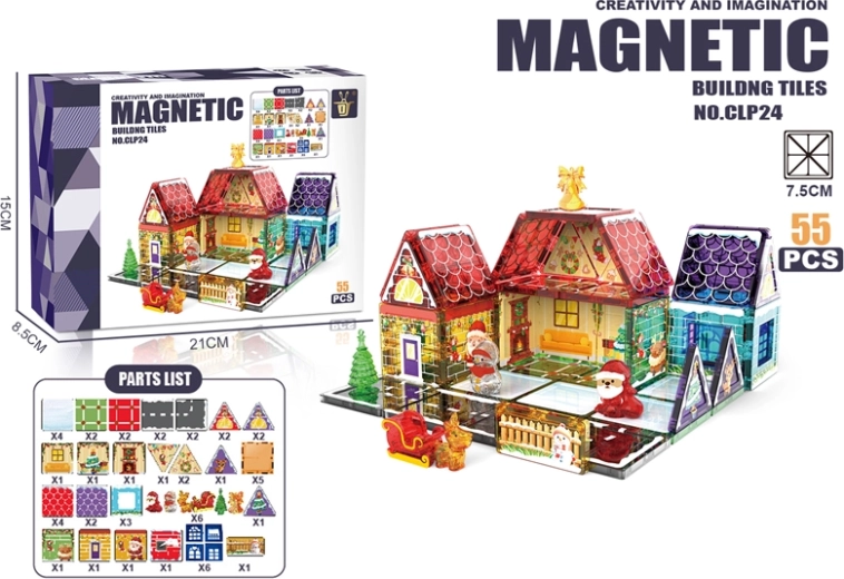 Set de construcción magnético de casitas de colores (55 piezas)