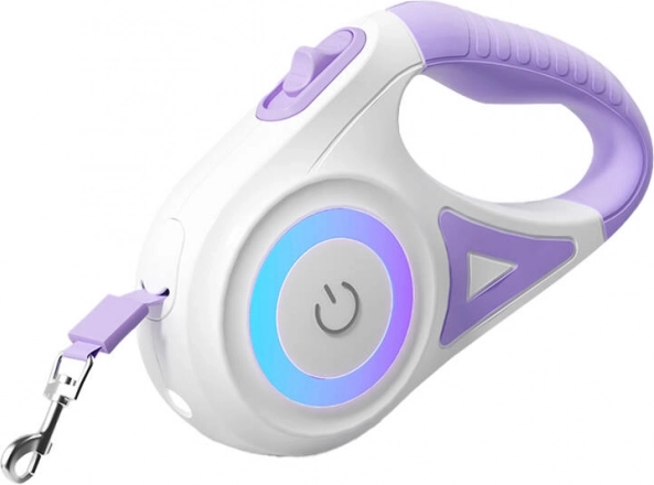 Correa automática Rojeco para perros con LED 5 m – Morado