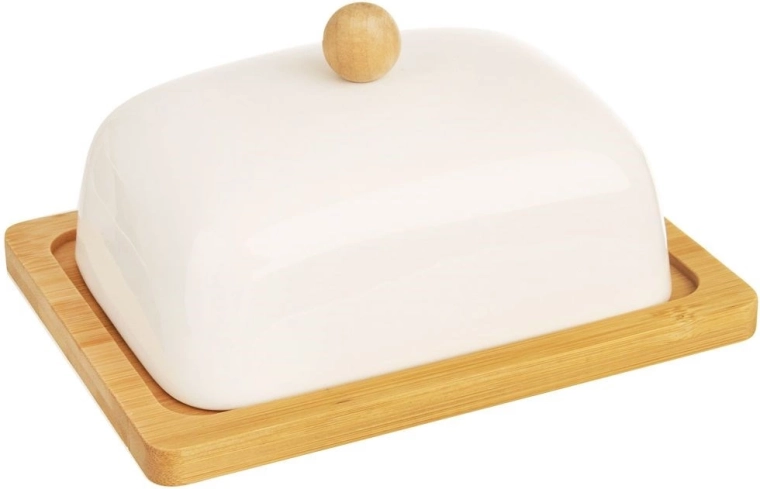 Mantequera de porcelana Whiteline con base de bambú
