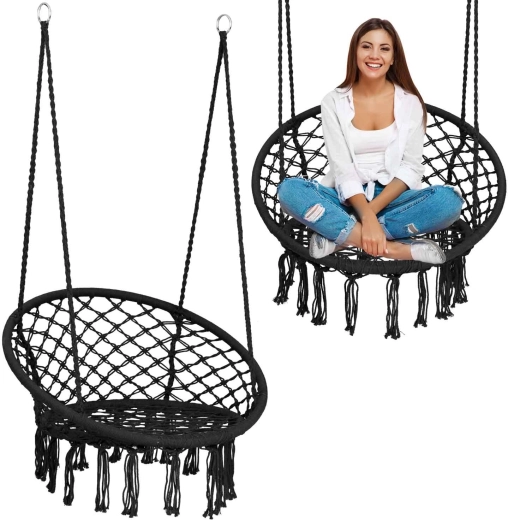 Sillón colgante boho mecedora, negro