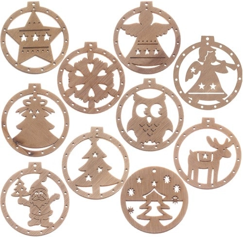 Adornos navideños de madera para el árbol, 10 uds con cordel