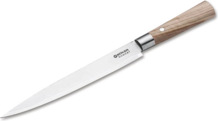 Böker Manufaktur Solingen Damascus Olive cuchillo de trinchar 23 cm de acero de Damasco con madera de olivo