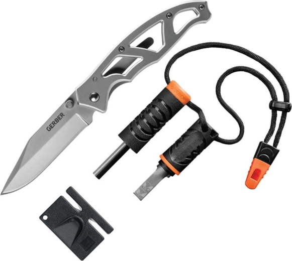 Gerber Paraframe combo: kit de camping de 3 piezas (cuchillo, pedernal, afilador)