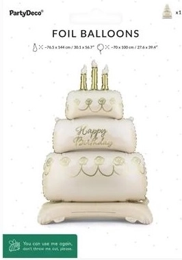 Globo de foil de pie con forma de tarta Happy Birthday