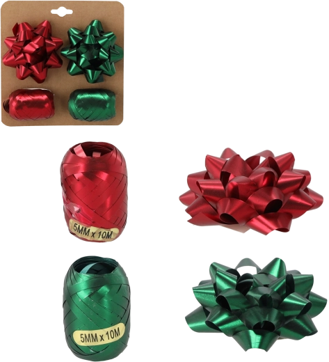 Set para envolver regalos – verde y rojo (2 cintas + 2 lazos)