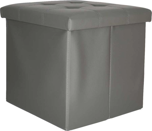 Taburete plegable con espacio de almacenamiento de cuero ecológico 38 × 38 × 36 cm, gris