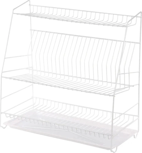 Escurridor de platos de tres niveles 50 cm blanco con bandeja de goteo