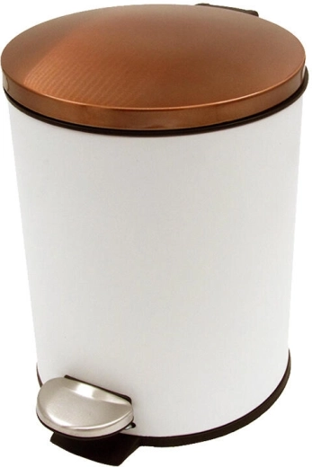 Papelera con pedal 5 l redonda con cubeta de plástico – blanca con tapa color cobre