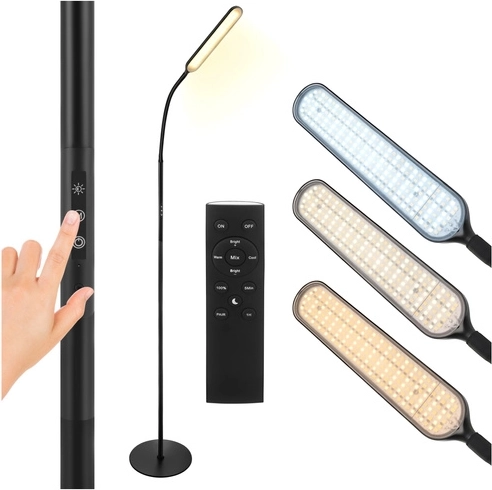 Lámpara LED de pie 180 cm negra con mando a distancia y temporizador IZOXIS