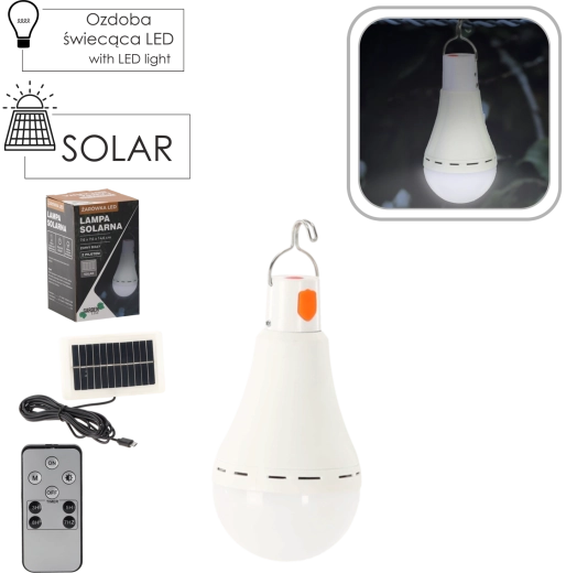 Bombilla LED solar colgante 12 W, blanco frío, 7,6 × 7,6 × 14,6 cm
