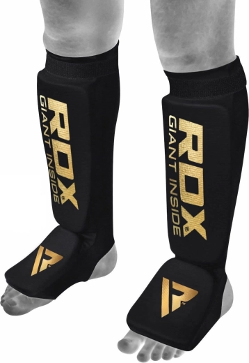 RDX protectores de espinilla y empeine Hosiery Shin Instep Foam negro‑dorado XXL