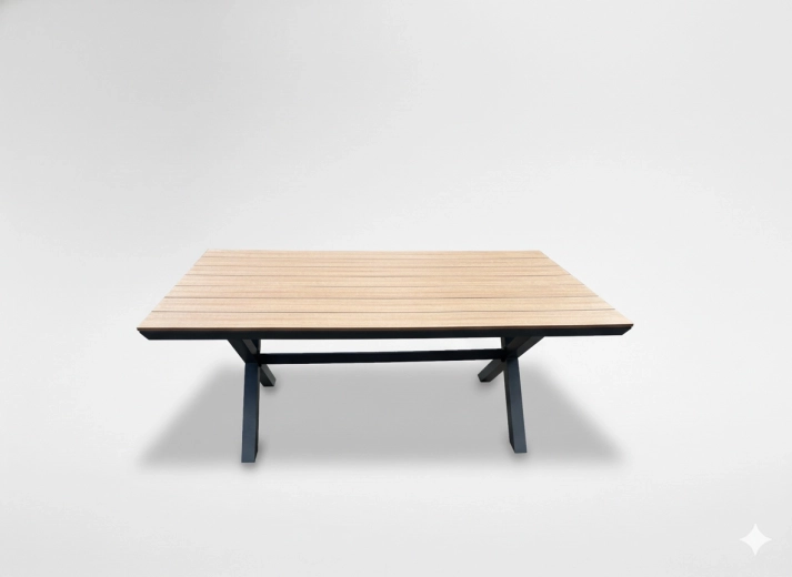 Mesa de jardín de aluminio con tablero de polywood, gris oscuro