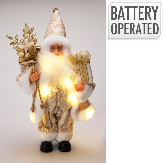 Decoración navideña de Papá Noel de pie con iluminación LED, dorada, 30 cm
