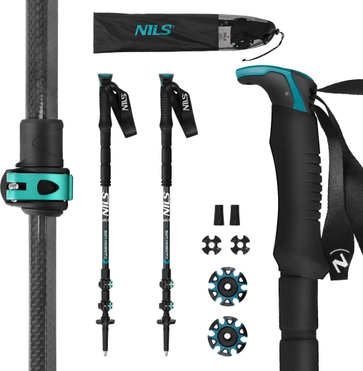Bastones de trekking NILS de carbono 3K con cierre rápido y empuñadura de EVA