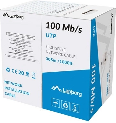 Cable LAN UTP 100Mb/s 305 m alambre CCA gris